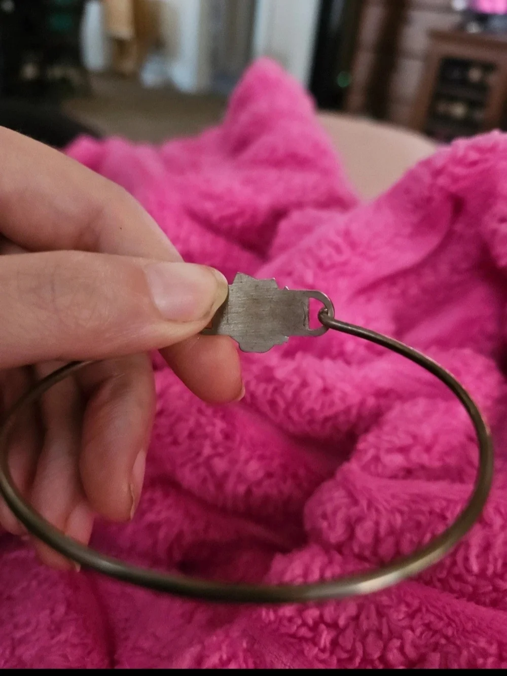 Silver Tone Hockey Team Logo Bangle Bracelet - Pink Accent